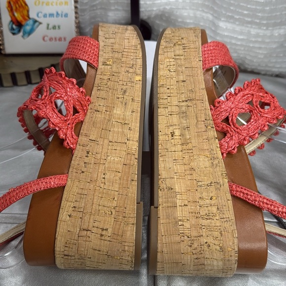 (O)Jessica Simpson Callri Woven Cork Platform Wedge Sandals in Coral Straw,Sz 9M - Picture 11 of 11